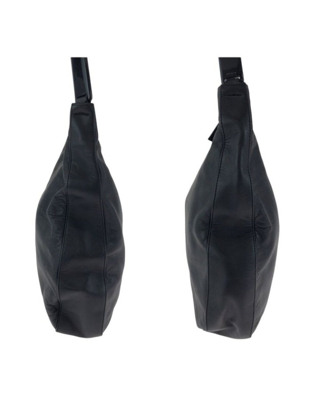 ★SOLD★ Prada Plastic Handle Logo Black Hobo Shoulder Bag - Picture 8 of 9